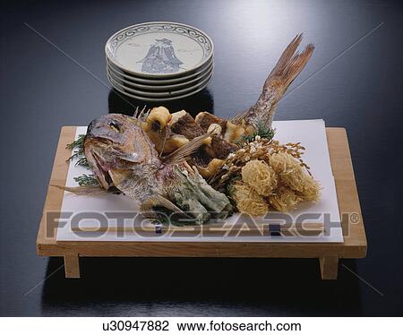 Stock Image - Kaiseki Cuisine, Deep Fried Dish, Japanese Food. Fotosearch