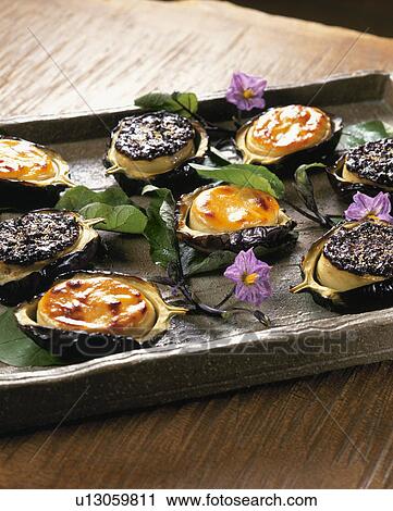 Stock Image - Kamo Egg Plant With Bean Paste. Fotosearch