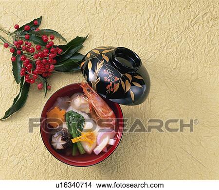 Picture - Kanto Rice Cakes In Vegetable Soup. Fotosearch