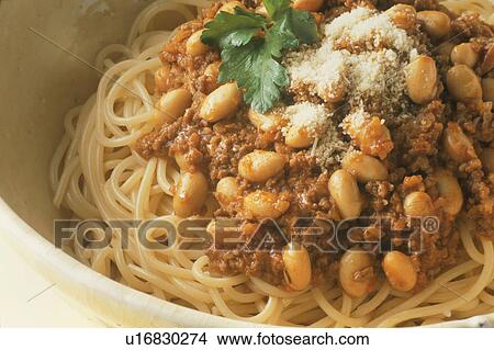 Picture - Meat Sauce Spaghetti With Boiled Egg. Fotosearch