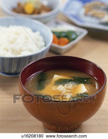 Stock Image - Miso Soup Of Tofu And Wakame Seaweed. Fotosearch