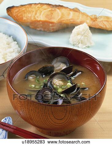 Stock Image - Miso Soup With Freshwater Clam. Fotosearch