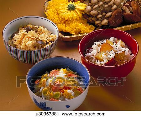 Stock Image - Rice Steamed With Vegetables, Rice With Assorted Ingredients. Fotosearch