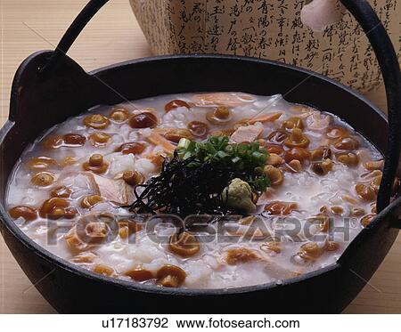 Stock Image - Risotto With Salmon And Nameko Mushroom. Fotosearch
