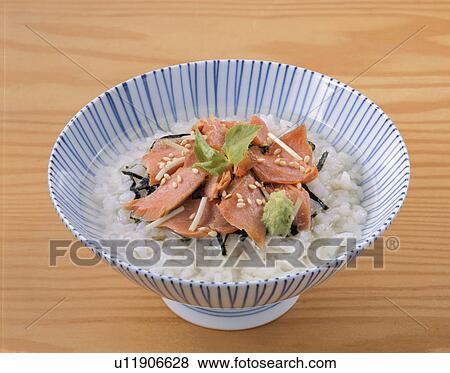 Stock Photo - Salmon Boiled Rice In Tea. Fotosearch