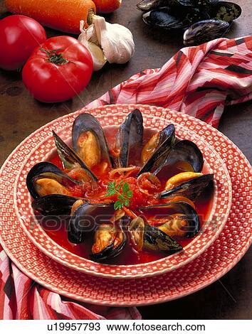 Stock Image - Tomato Soup Of Blue Mussel. Fotosearch