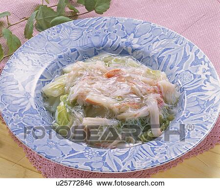 Stock Photograph - Chinese Cabbage Boiled With Thick Starcy Sauce Of Crab. Fotosearch