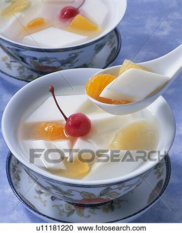 Stock Image - Chinese-Style Almond Jelly. Fotosearch