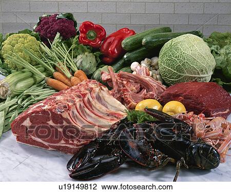 Stock Image - Meat, Sea Food, Vegetables. Fotosearch