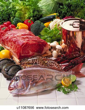 Stock Photograph - Meat, Sea Food, Vegetables. Fotosearch