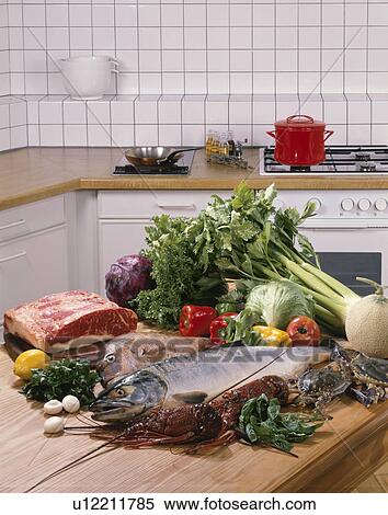 Stock Photography - Meat, Sea Food, Vegetables. Fotosearch