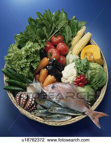 Stock Image - Sea Food, Vegetables. Fotosearch