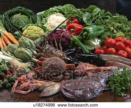 Sea Food, Vegetables View Large Photo Image Stock Photograph - Sea Food, Vegetables. Fotosearch