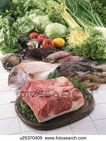 Stock Photo - Sirloin Beef, Sea Food. Fotosearch