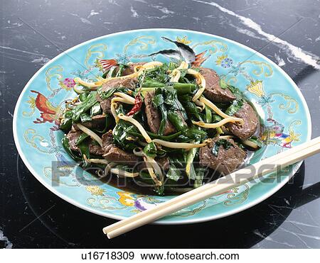 Stock Photo - Stir Fried Beef Liver And Leeks. Fotosearch