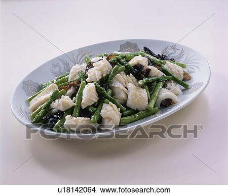 Picture - Stir Fried Squid And Asparagus. Fotosearch