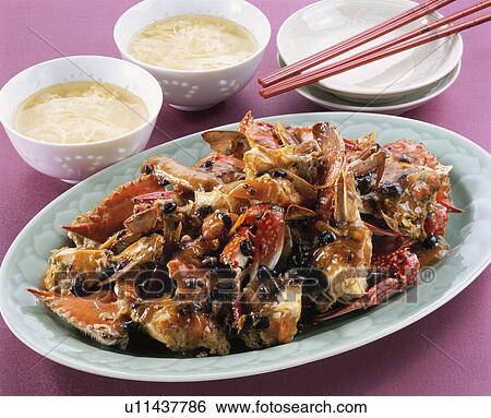 Stock Photograph - Swimming Crab Steamed With Chinese Bean Paste. Fotosearch