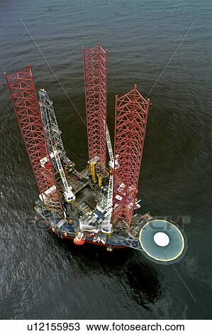 Stock Image - Birdseye View Of Offshore Oil Drilling Rig. Fotosearch