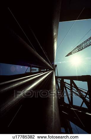 Stock Image - Drilling Rig with Drill Pipe in Derrick. Fotosearch