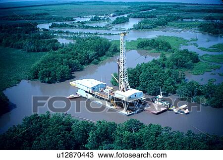 Inland Water Oil Drilling Barge View Large Photo Image Stock Image - Inland Water Oil Drilling Barge. Fotosearch