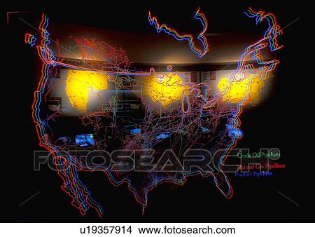 Picture - Map of US Showing Oil, Gas, and Product Pipelines. Fotosearch