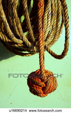 Picture - Monkey Fist Knot on Ship's Rope. Fotosearch