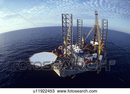 Stock Image - Offshore Oil Drilling Rig with Fisheye Lens. Fotosearch