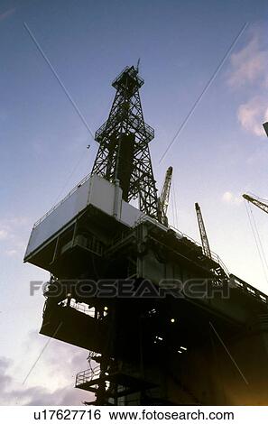 Stock Photograph - Offshore Oil Drilling Rig with Cantilever Extended. Fotosearch