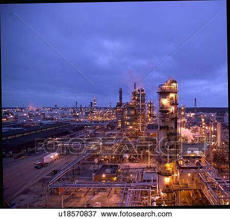 Oil Refinery at Twilight View Large Photo Image Stock Photo - Oil Refinery at Twilight. Fotosearch