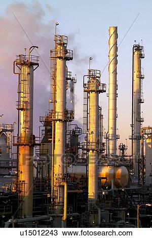 Stock Image - Oil Refinery Columns. Fotosearch
