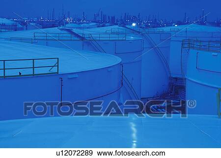 Oil Storage Tanks with Blue Cast View Large Photo Image Stock Photo - Oil Storage Tanks with Blue Cast. Fotosearch