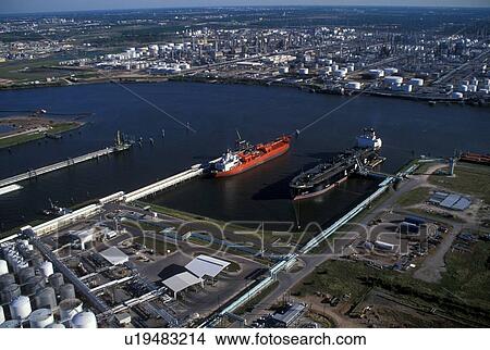 Picture - Oil Tanker Offloading in Houston Ship Channel. Fotosearch