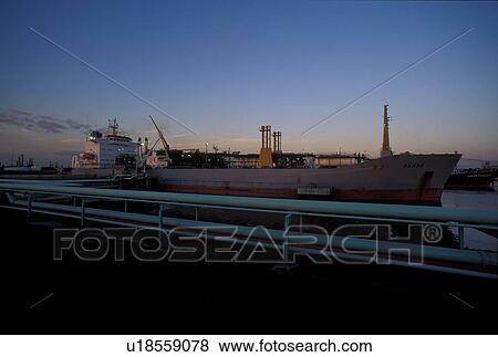 Stock Photo - Oil Tanker Offloading in Houston Ship Channel. Fotosearch