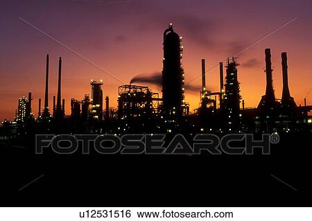Silhouette of Oil Refinery at Sunset View Large Photo Image Stock Photograph - Silhouette of Oil Refinery at Sunset. Fotosearch