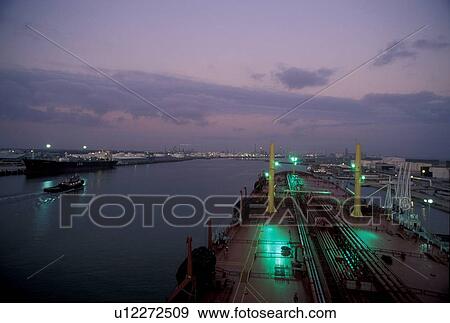 View from Oil Tanker in Port at Dusk View Large Photo Image Stock Photo - View from Oil Tanker in Port at Dusk. Fotosearch