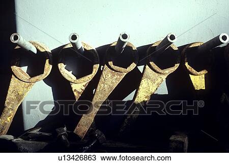 Stock Image - Wrenches Stored on Offshore Oil Drilling Rig. Fotosearch