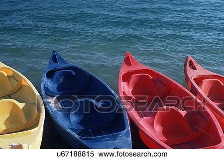 Stock Photography - blue, orange, yellow, red, boats. Fotosearch