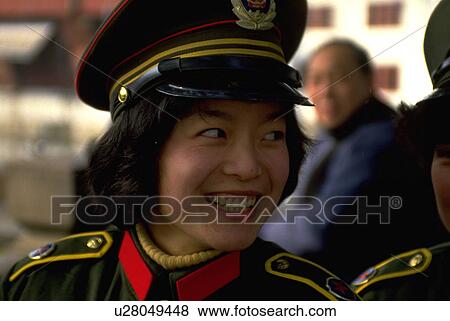 Stock Photo - china, girl, soldier, military, uniform, pretty. Fotosearch