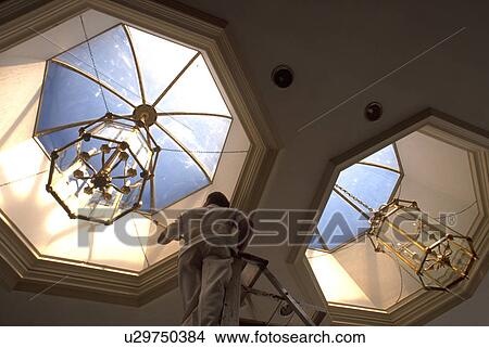 cleaning, philippines, chandeliers, skylights, work, manila View Large Photo Image Picture - cleaning, philippines, chandeliers, skylights, work, manila. Fotosearch