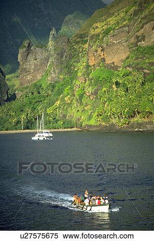 Stock Photography - fatu, motor, leaving, passengers, boat, water. Fotosearch
