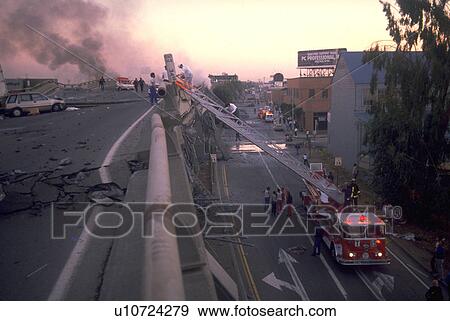 Stock Photo - freeway, nature, section, collapsed, rescuing, people. Fotosearch