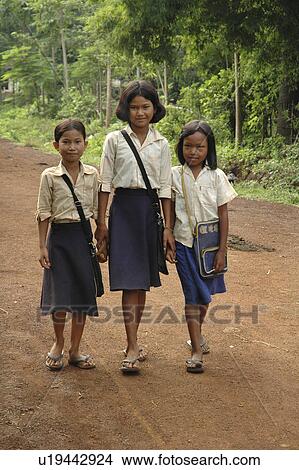 Picture - girls, person, cambodia, home, school, people. Fotosearch