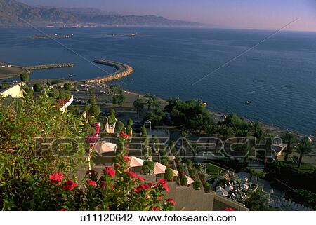 Stock Image - herodian, sea, eilat, between, hotel, dead. Fotosearch