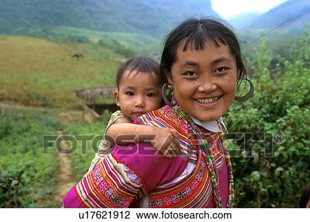 Stock Image - hmong, people, 3384, person, child, woman. Fotosearch