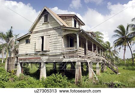 Stock Image - house, stilts, frederikshof, surinam, old. Fotosearch