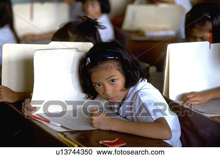 Stock Image - kid, girl, book, school, child, background. Fotosearch