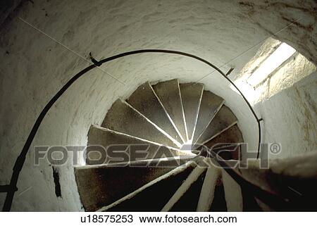 Stock Image - leads, staircase, ireland, castle, bunratty, spiral. Fotosearch