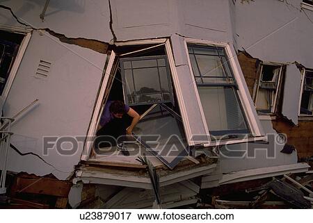 Stock Photo - male, building, collapsed, emerging, nature. Fotosearch