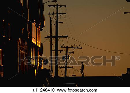 Stock Image - male, san, street, crossing, silhouette. Fotosearch