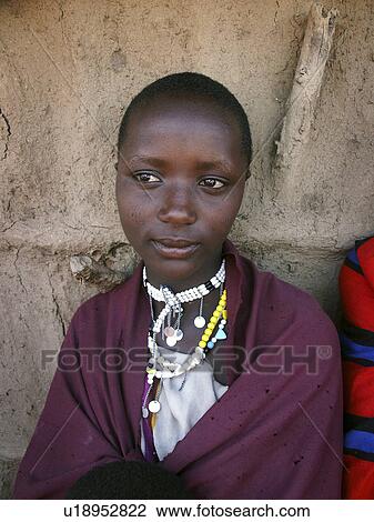 Stock Image - moita, girl, masai, tanzania, person, people. Fotosearch